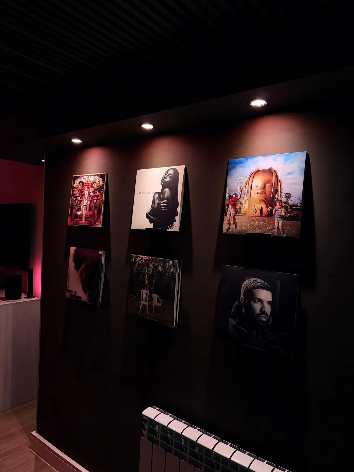 Muro destinado a exhibir una colección de vinilos